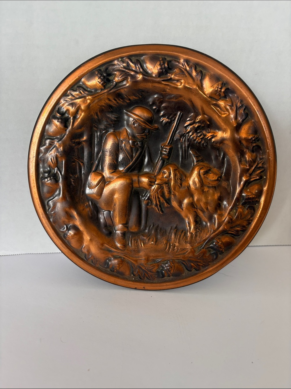 Vintage Coppercraft Guild 6.5” Embossed Copper Hunting Scene Wall Plaque